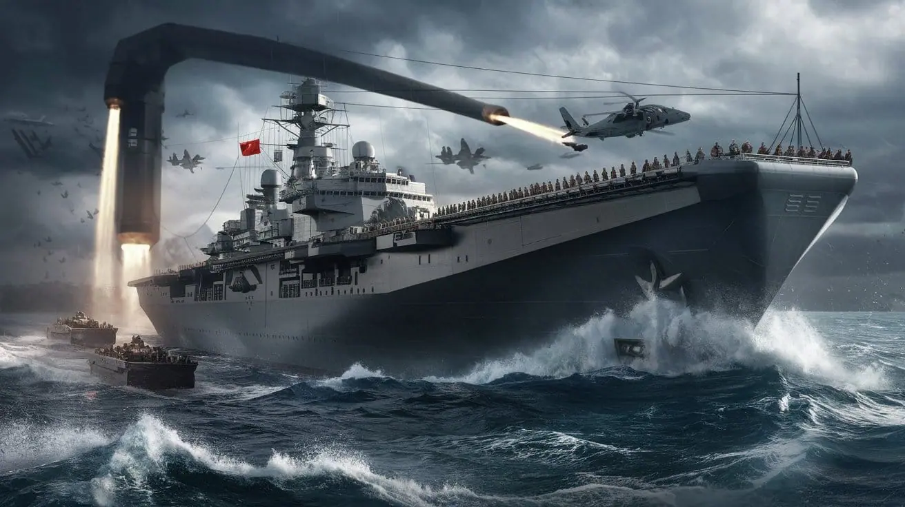 China revela o gigante Sichuan, seu primeiro navio de assalto anfíbio de 40 mil toneladas, com catapulta eletromagnética para lançar caças!