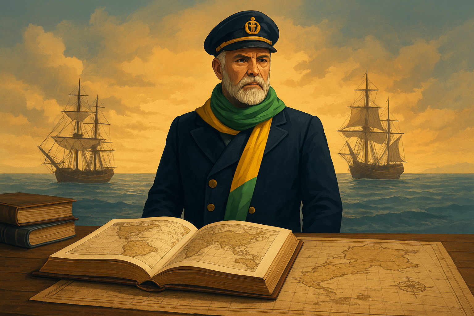 A Marinha recebe R$ 1,9 milhão para preservar acervo raro, com livros e mapas dos séculos XVI a XIX, protegendo a histórica do Brasil. (Imagem: ilustração/ Ideogram)