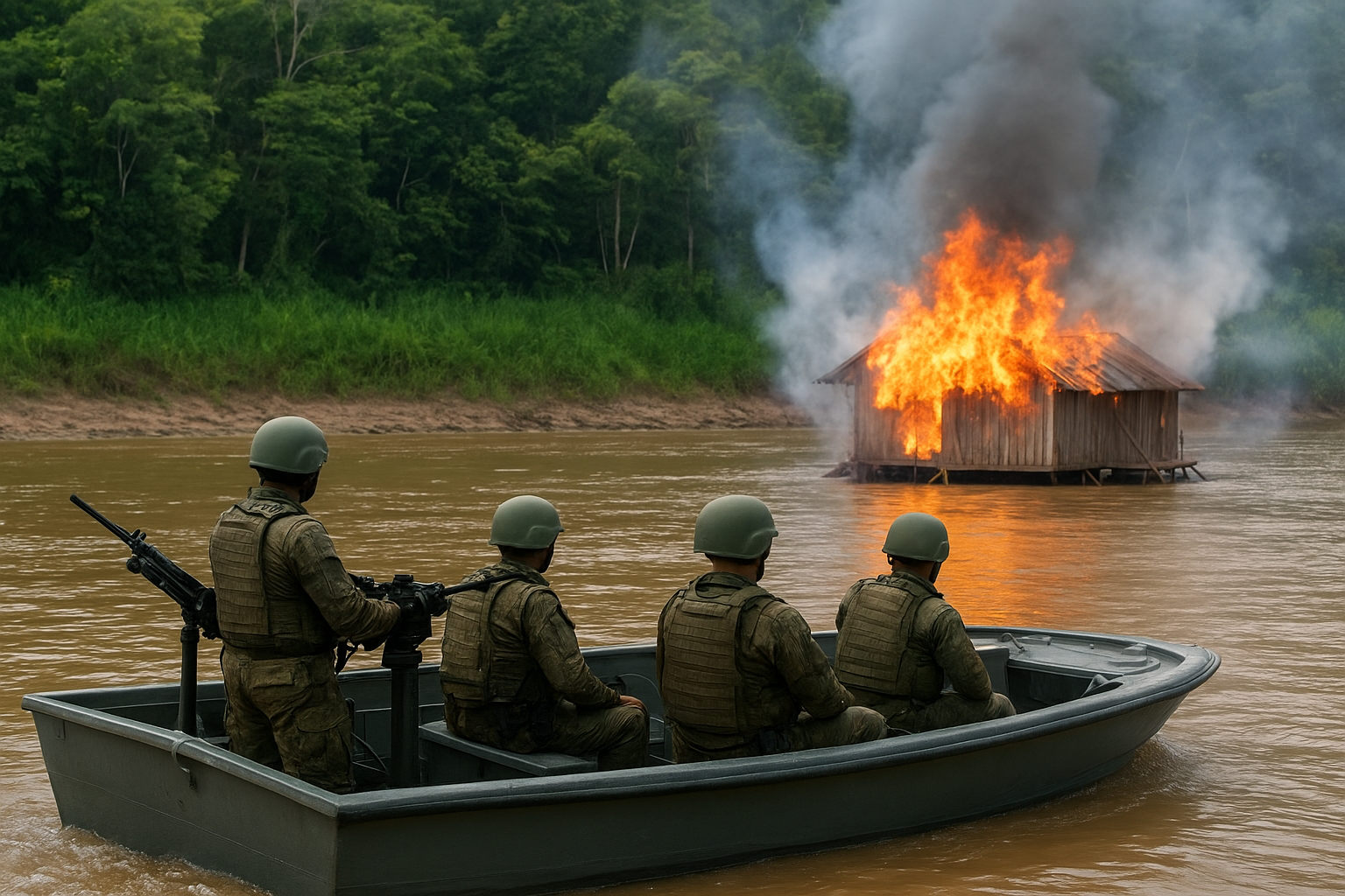 Marinha do Brasil apreende dragas ilegais e mercúrio no Rio Madeira. Operação intensificada combate crimes ambientais. (Imagem: Reprodução)