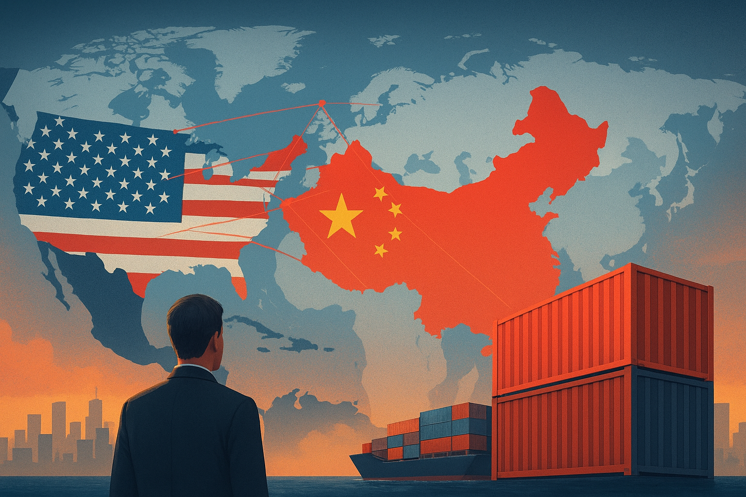 China investe em uma rede global de portos para expandir seu comércio e poder militar, desafiando os EUA e mudando o mapa geopolítico. (Imagem: Ilustração/Ideogram)