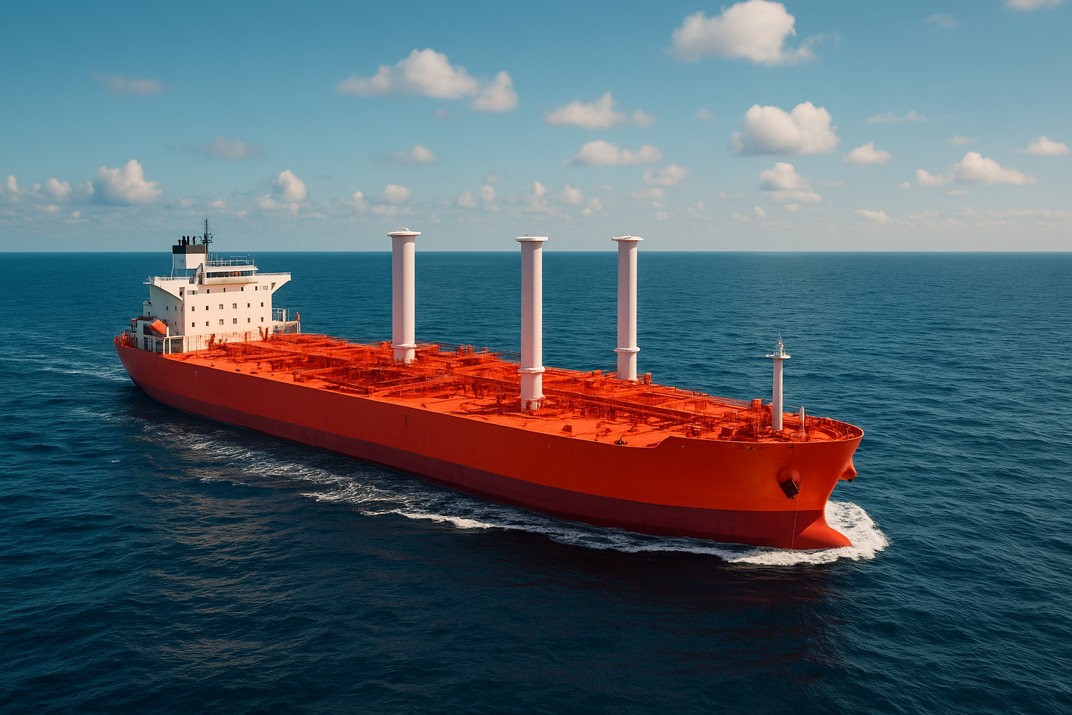 Navio-tanque da Odfjell equipado com velas de sucção da bound4blue, navegando no oceano para reduzir consumo de combustível e emissões.