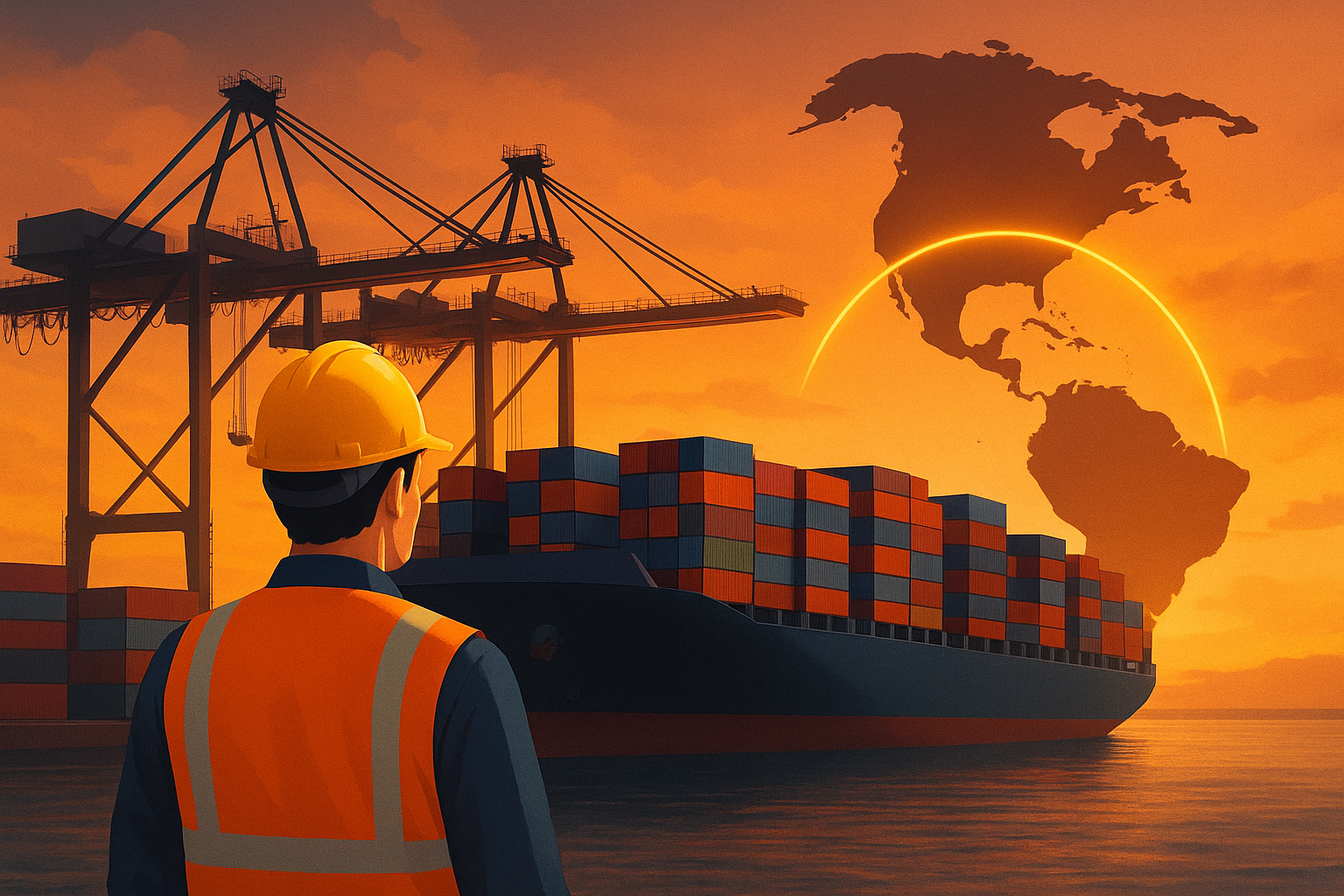 Brasil e China agora estão conectados por uma nova rota marítima que reduz o tempo de transporte em 50% e promete revolucionar o comércio. (Imagem: Ilustração/Ideogram)